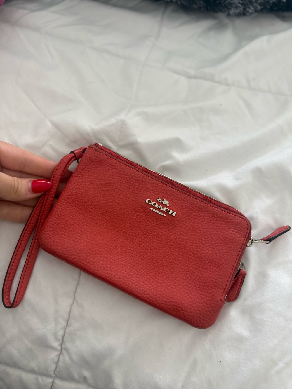 Coach Red Pebbled Leather Wristlet Clutch
